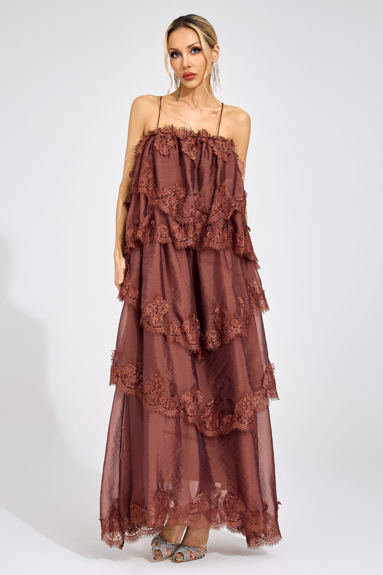 Lumetron Russet Lace Maxi Dress
