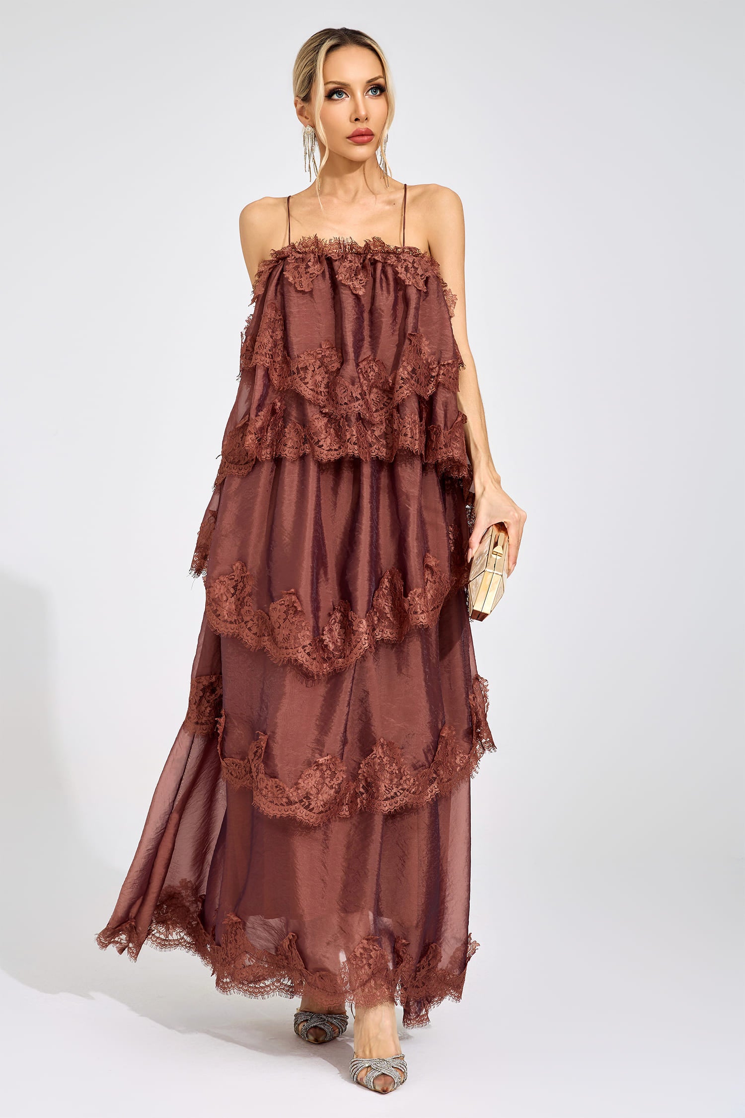 Lumetron Russet Lace Maxi Dress