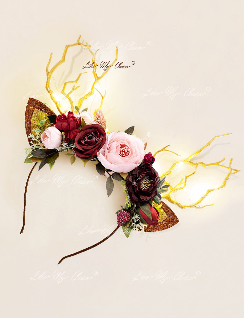 Burgundy Flower Christmas Reindeer Headband | HeyKat®