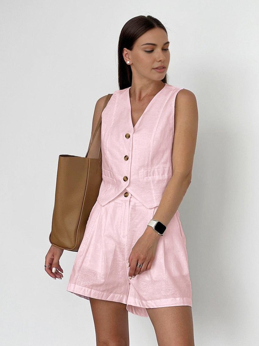 Abigail Cotton & Linen Casual Shorts Set