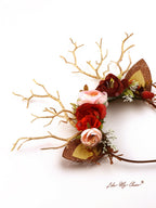 Burgundy Flower Christmas Reindeer Headband | HeyKat®