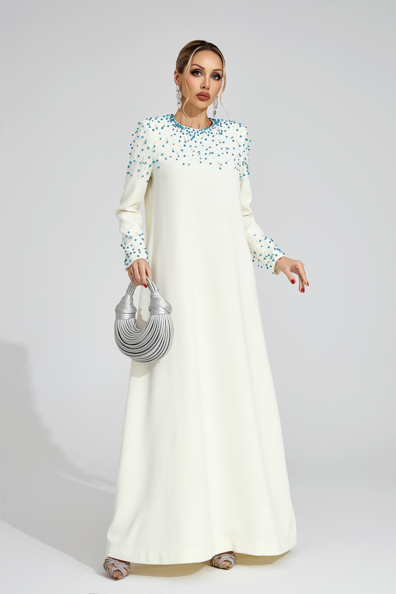Grythaven Apricot Beaded Maxi Dress