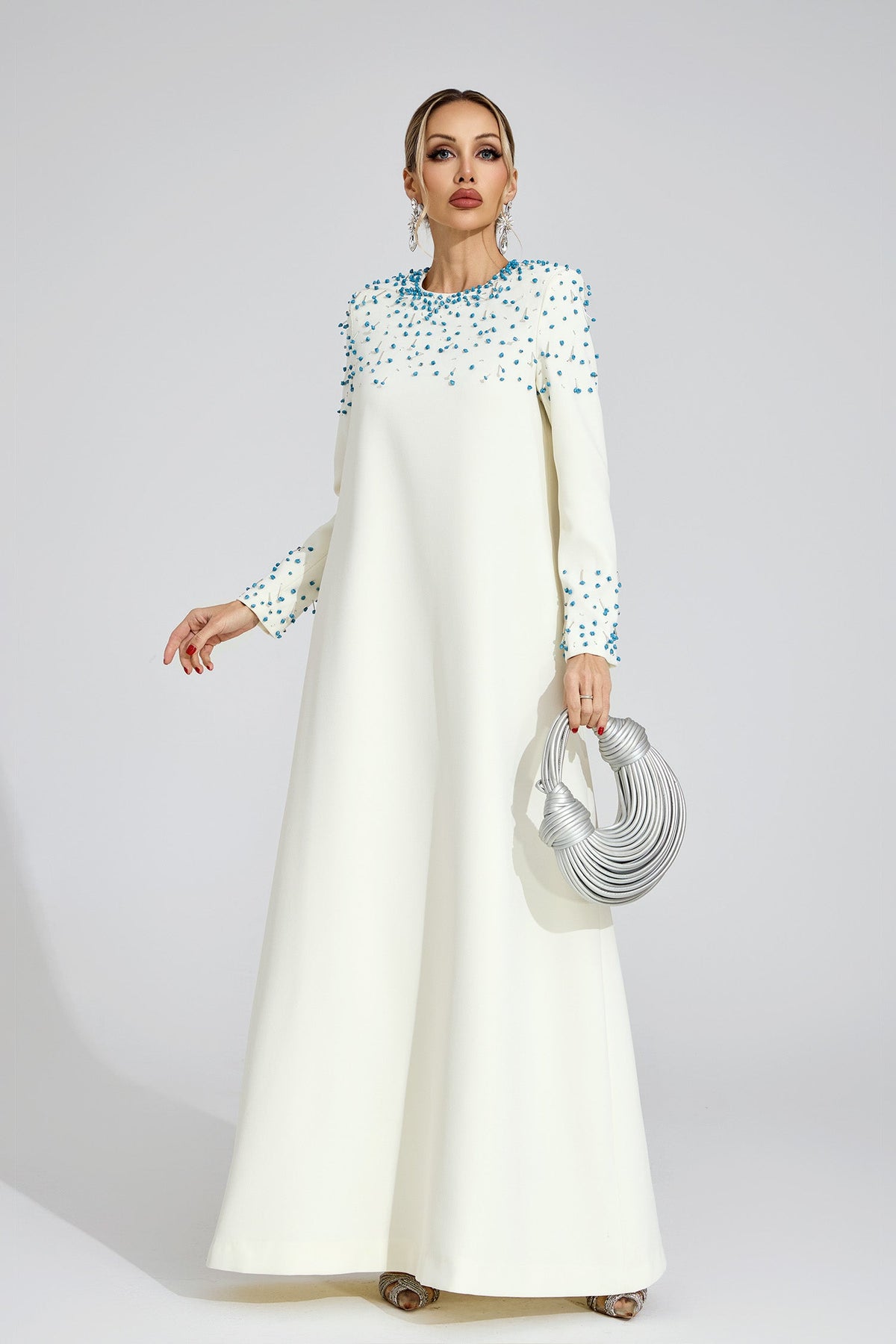 Grythaven Apricot Beaded Maxi Dress