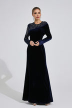 Evarix Velvet Mesh Diamond Maxi Dress