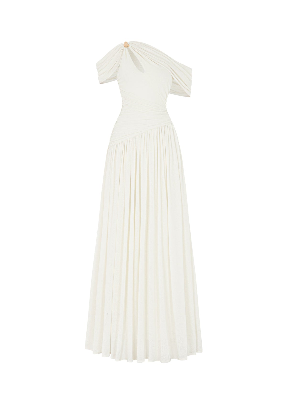 Osenia Pleated Draped Shoulder Maxi Dress