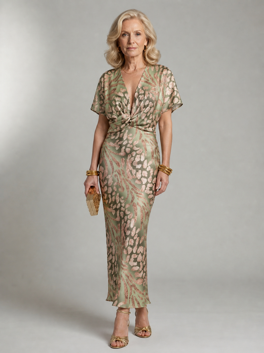 Abstract Print V-Neck Twist-Waist Midi Dress