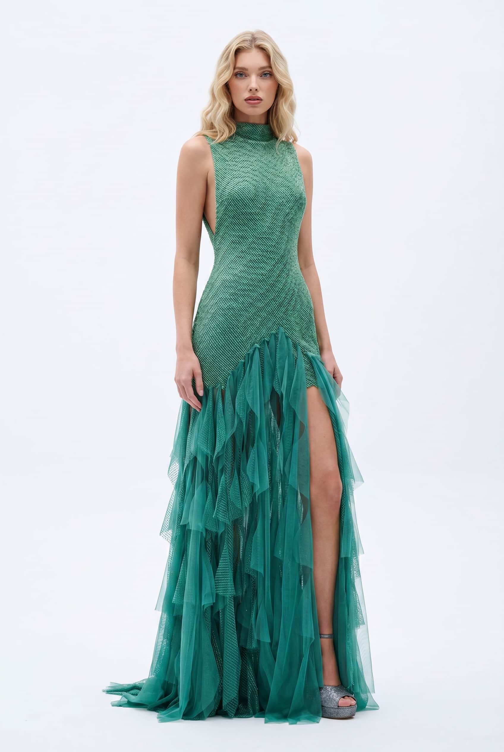 Tassel Design Sparkling Backless Maxi Dress