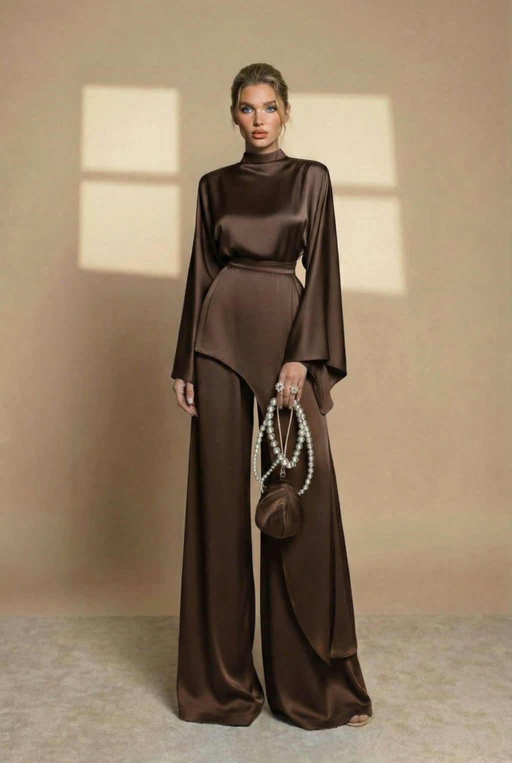 Irregular Shirt And Wide Leg Pants Set