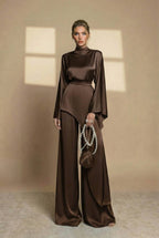 Irregular Shirt And Wide Leg Pants Set