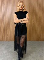 Sleeveless Lace Panel Maxi Dress