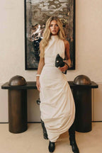 Side Slit Irregular Pleated Maxi Dress