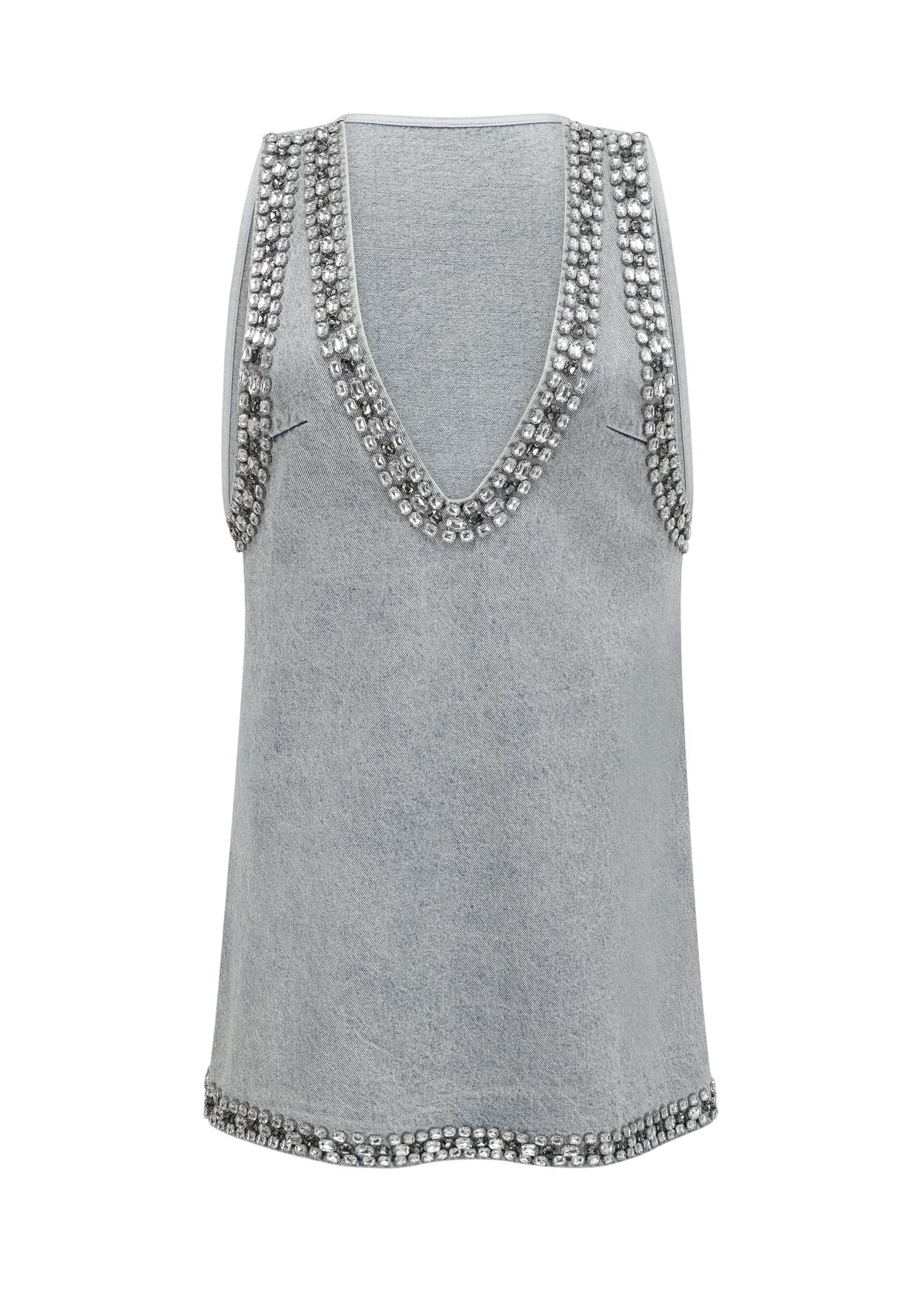 Marlene Blue Crystal Sleeveless Denim Mini Dress