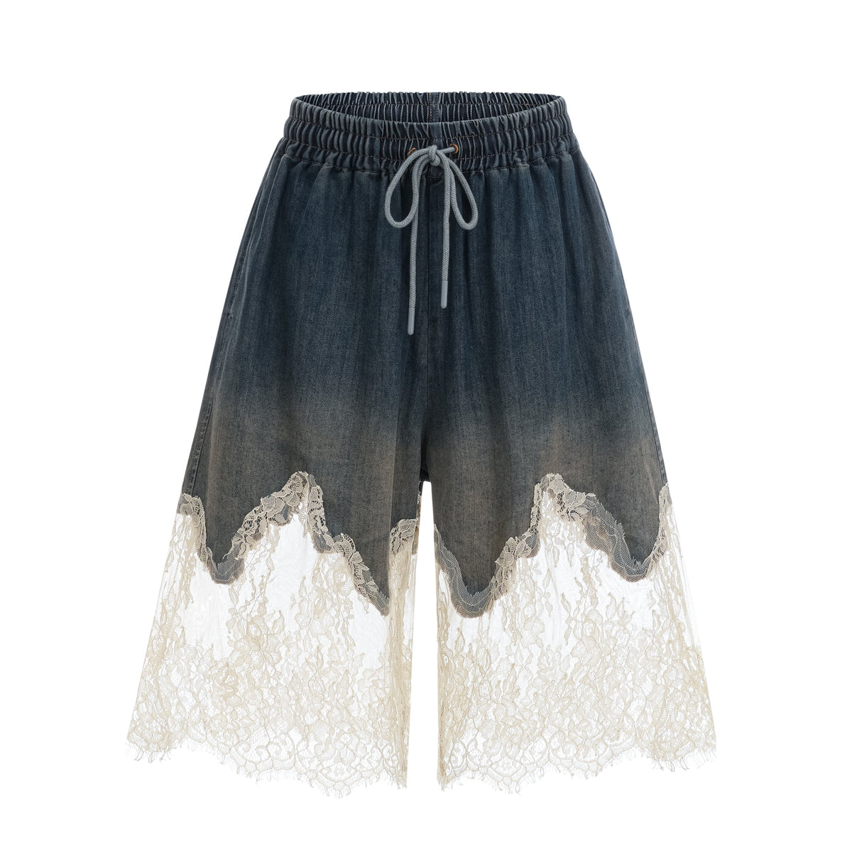 Laure Lace-Detail Denim Top & Shorts Matching Set