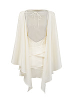 Therese White Satin Ruffled Mini Dress with Shawl Panel Detail
