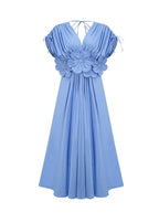 Sylvie Petal-Detail Drawstring Maxi Dress In Blue