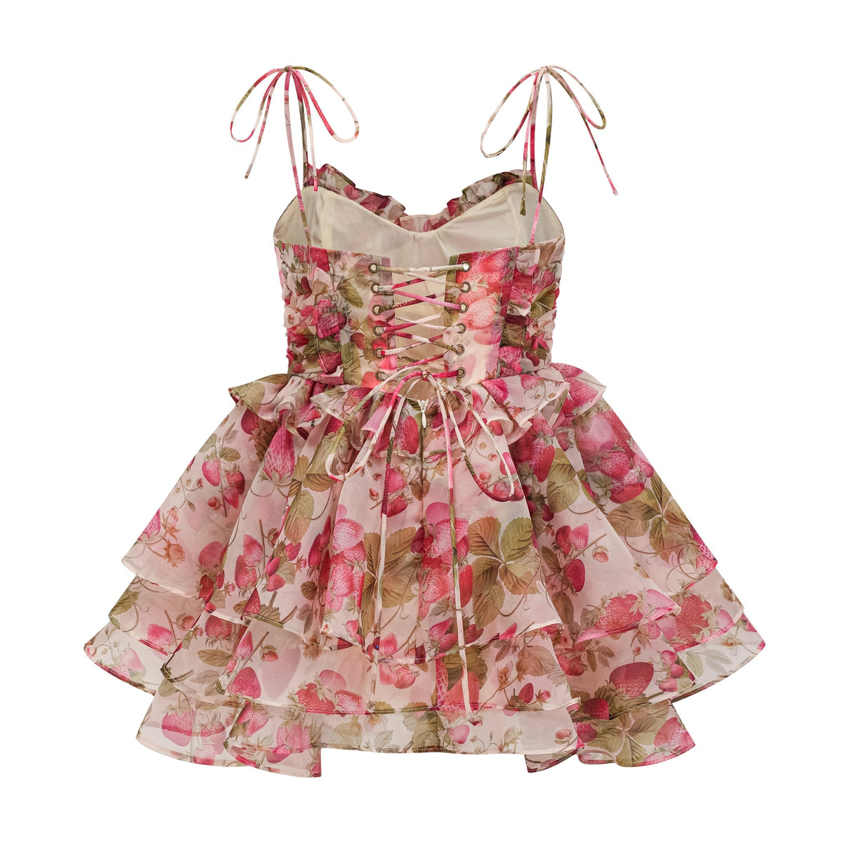 Jameon Strawberry-Print Tiered Mini Dress