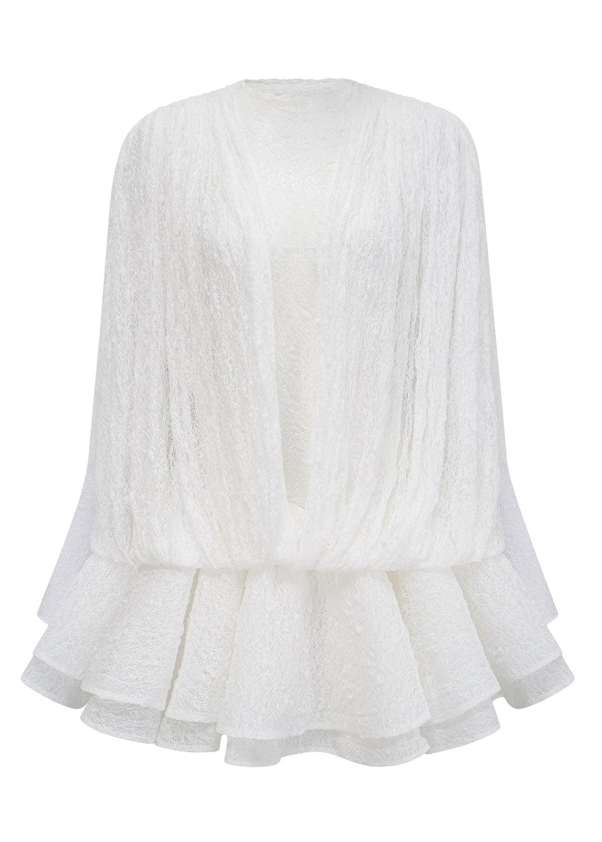 Valentine White Semi-Sheer Lace Top & Shorts & Dress Matching Set