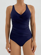 Unique Sexy Cross-Strap Pleated One-Piece Swimsuit