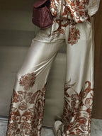 Exquisite Modern Feel Satin Unique Print Bell Sleeve Oversized Shirt