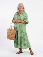 Apolline | Three-Quarter Sleeve V-Neck Printed Midi Dress