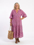 Apolline | Three-Quarter Sleeve V-Neck Printed Midi Dress