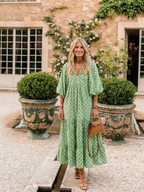 Apolline | Three-Quarter Sleeve V-Neck Printed Midi Dress