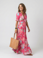 Ione | Short Sleeveless V-Neck Floral Midi Dress