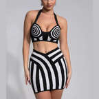 Alani - Halter Striped Bandage Skirt Two Piece Set