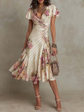 Alba | Elegant Midi Dress with Draped Floral Design