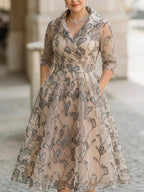 Natalie | Long-Sleeve A-Line Midi Dress