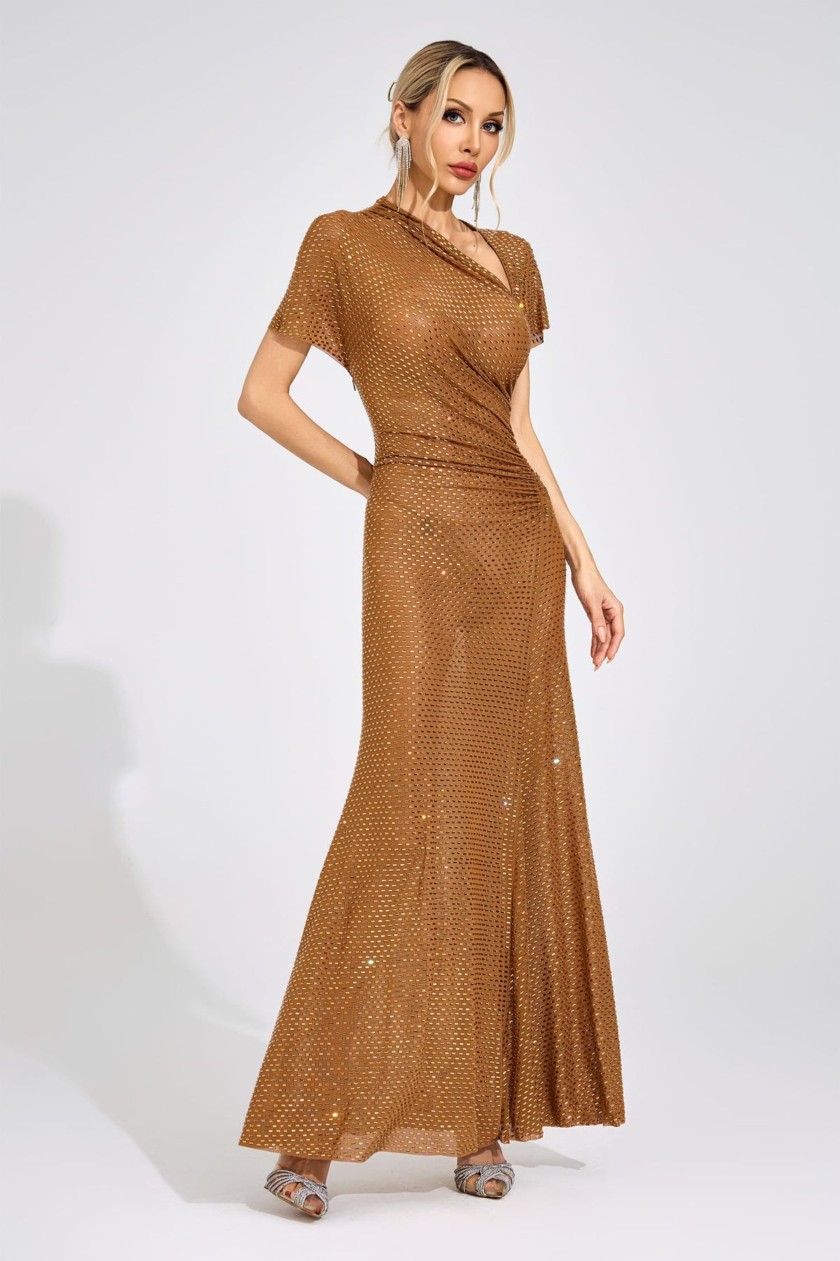 Caldrune Gold Asymmetric Maxi Dress