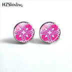 Glass Ribbon Dome Gem Women Earrings Laser Cut Remembrance Breast Cancer Awareness Earrings