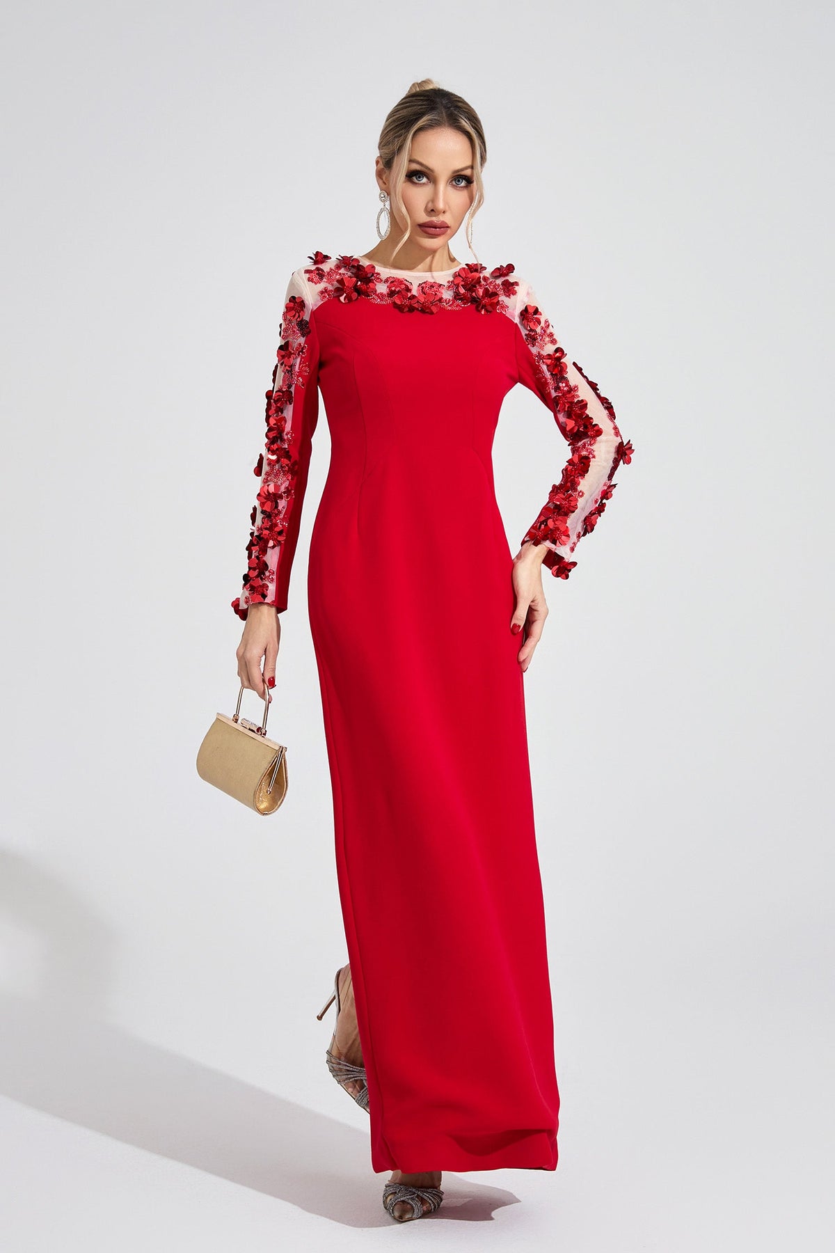 Corthiel Red 3D Floral Maxi Dress