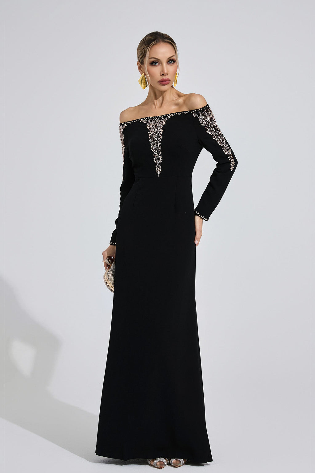 Helvarion Black Embroidered Maxi Dress