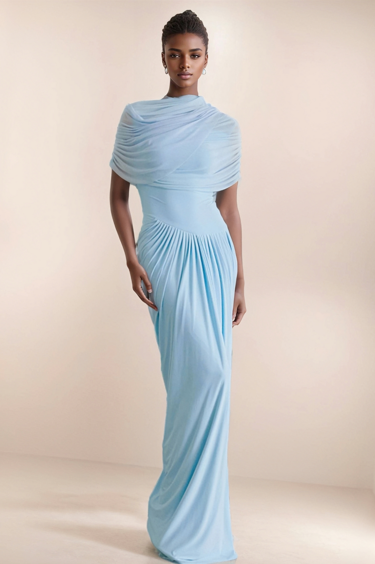 Vintage Cape Wrapped Pleated Dress