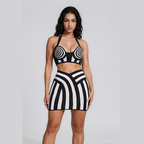 Alani - Halter Striped Bandage Skirt Two Piece Set