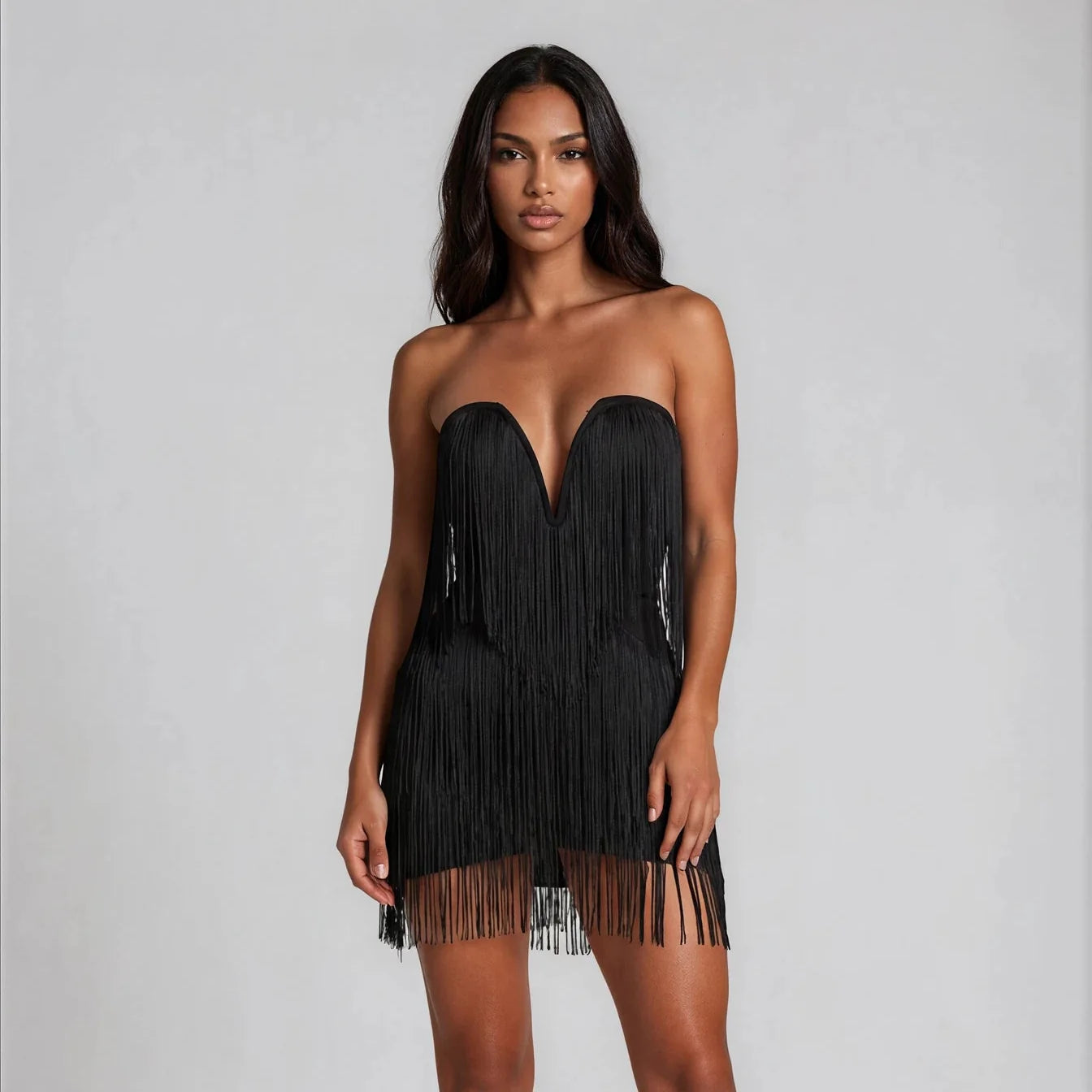 Xavielle – Fringe Strapless Bandage Dress