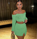 Off-shoulder Top&Skirt Solid 2Pcs