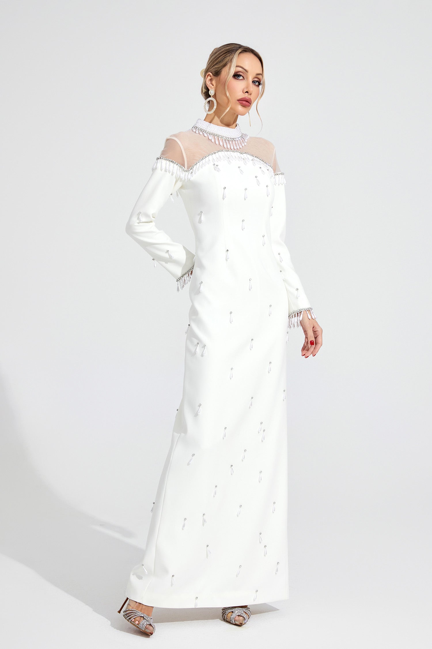 Draevor White Pearl Maxi Dress