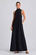Linen-blend Turtleneck Long Dress Classic Minimalist Casual Dress