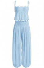 Boho Embroidered Pastel Pink Vacation Two-Piece Set