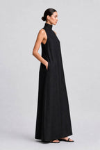Linen-blend Turtleneck Long Dress Classic Minimalist Casual Dress