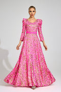 Xyrisza Rose Red Sequin Maxi Dress