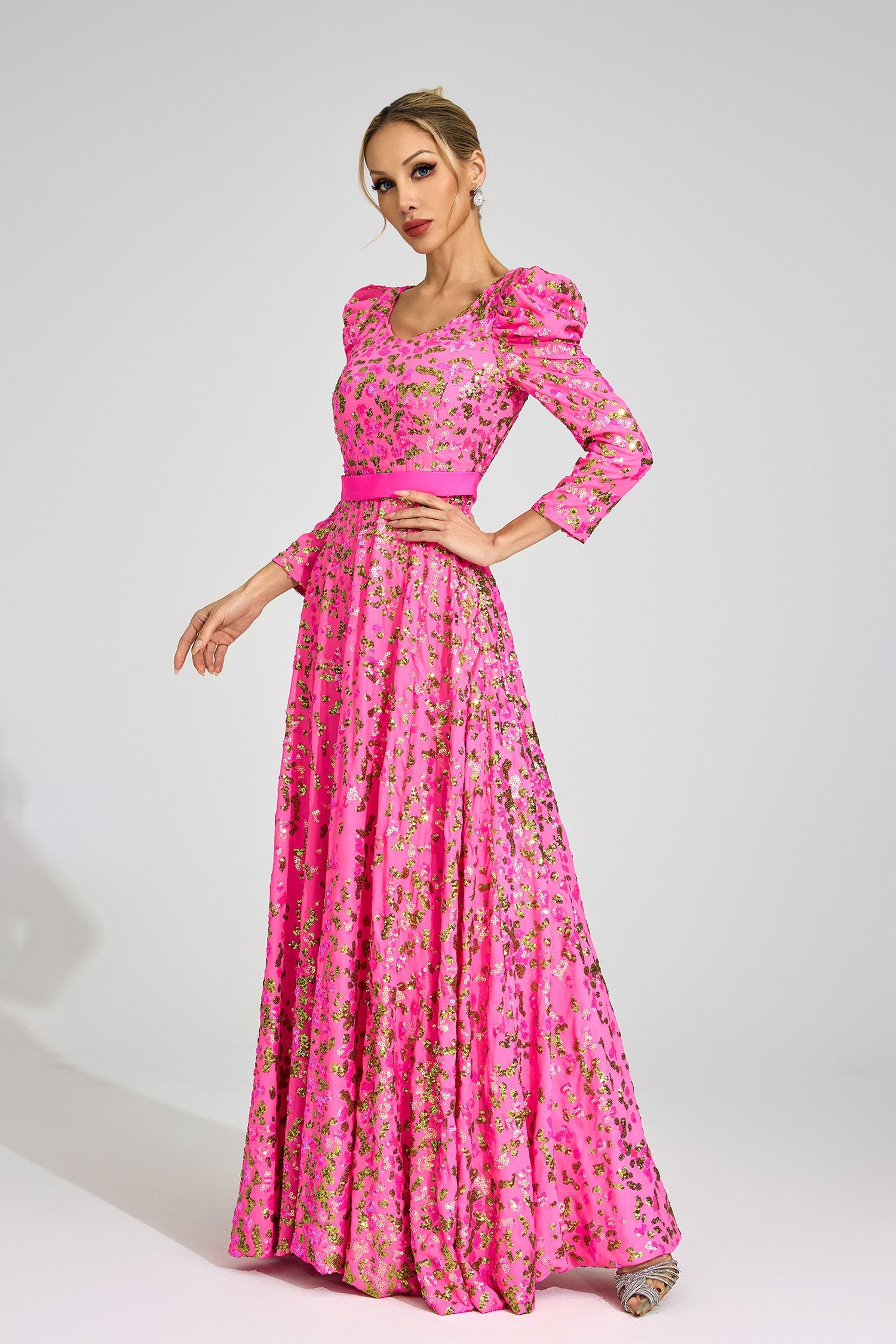 Xyrisza Rose Red Sequin Maxi Dress