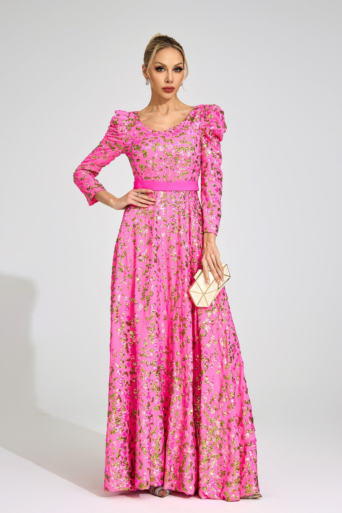 Xyrisza Rose Red Sequin Maxi Dress