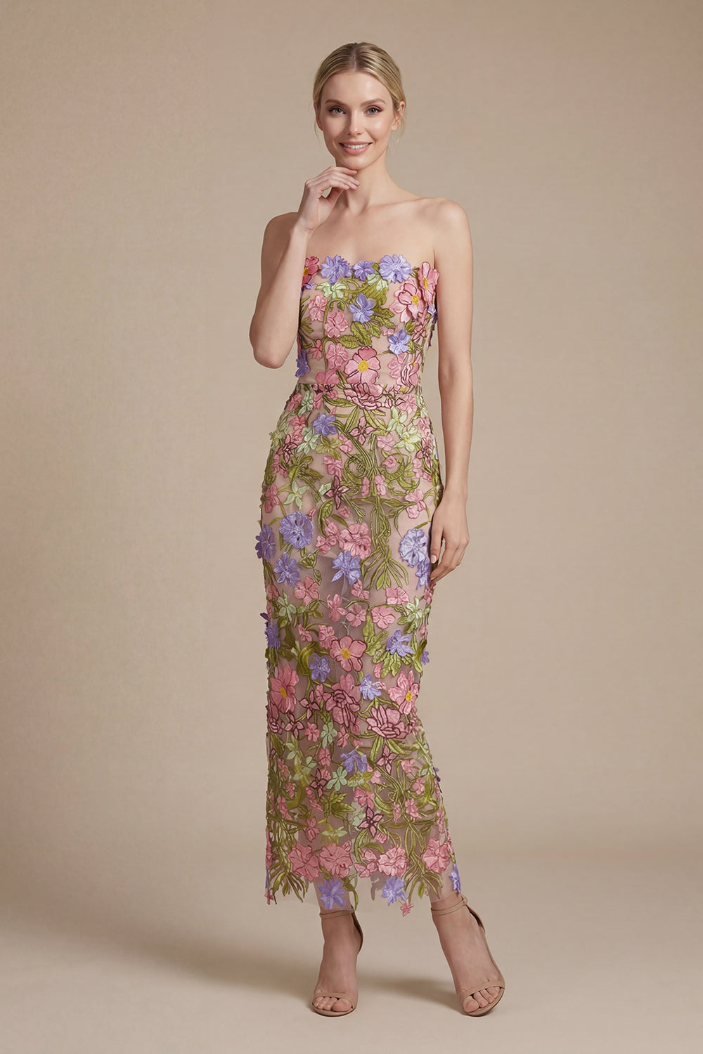 Wyral Floral Strapless Ankle Dress