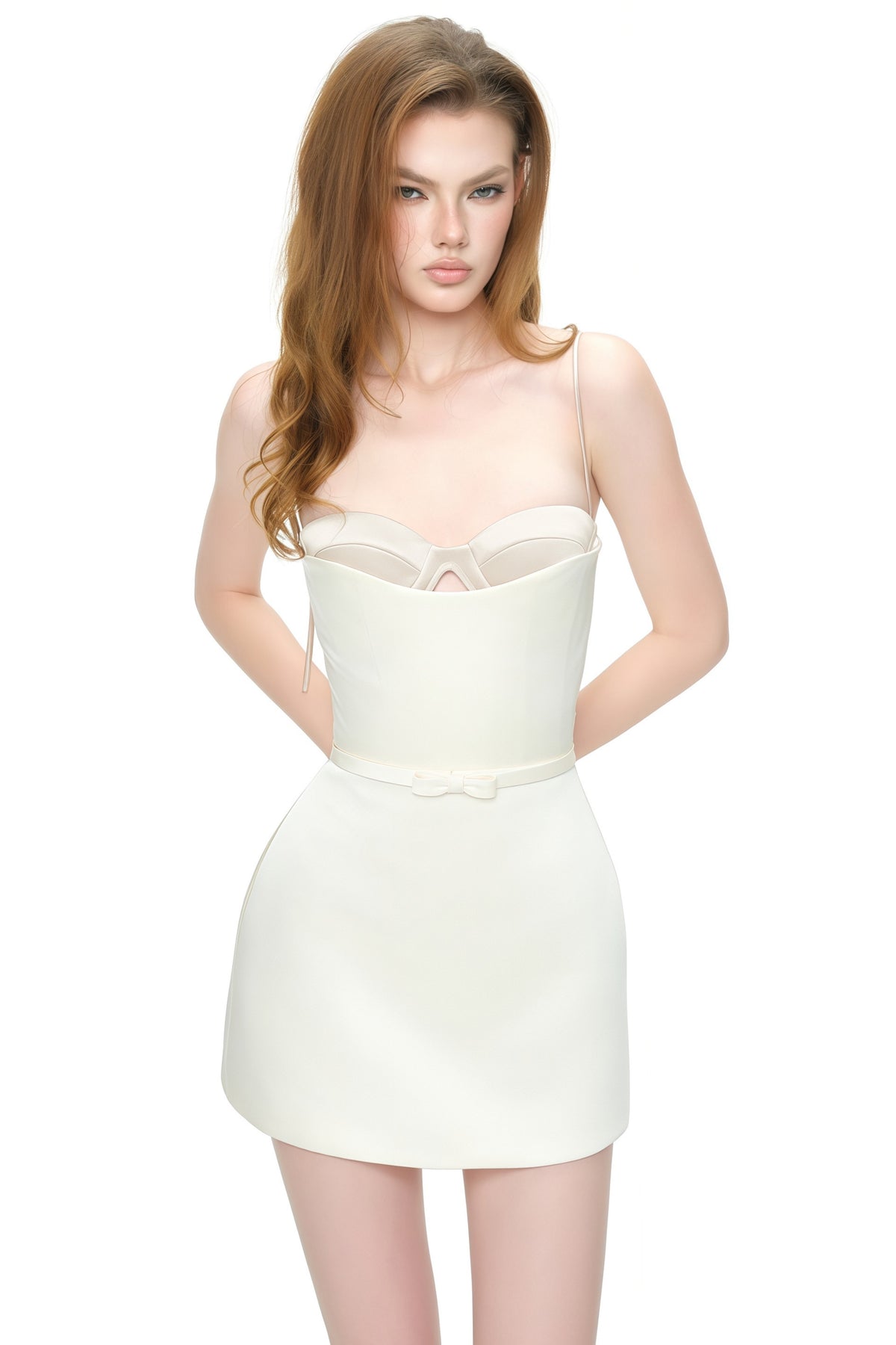 Galian Cream White Color Block Mini Dress