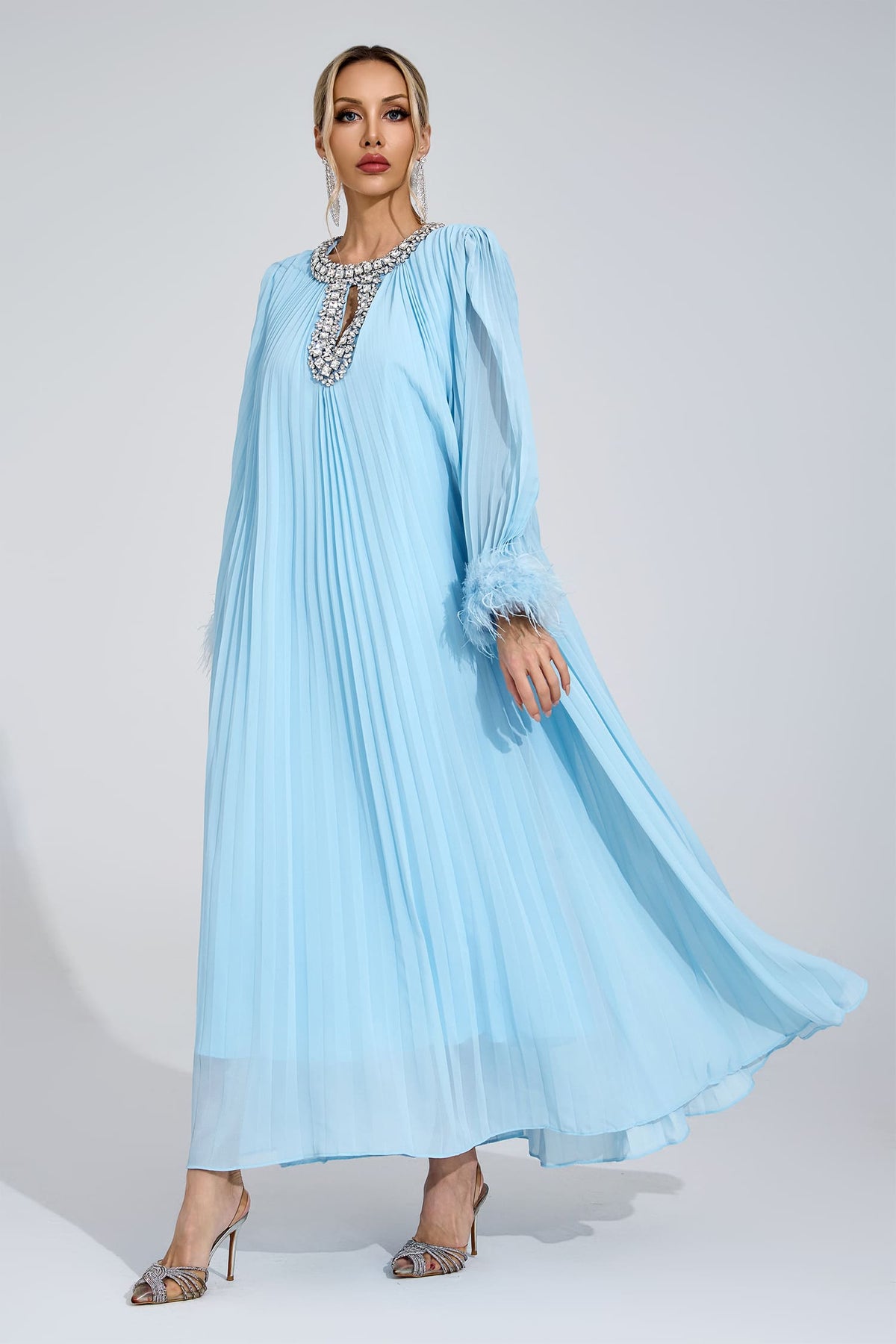 Joran Blue Feather Maxi Dress