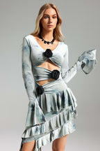 Tazeda Tie Dye Asymmetric Fringe Floral Midi Dress