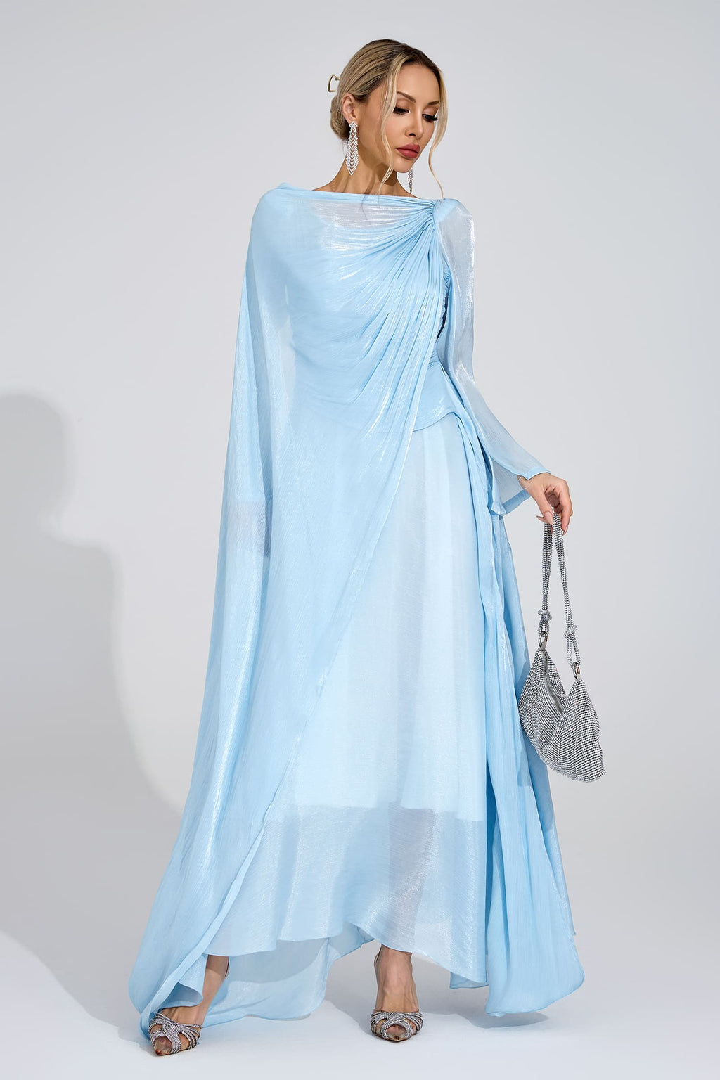 Ilmaro Cambridge Blue Cape Maxi Dress